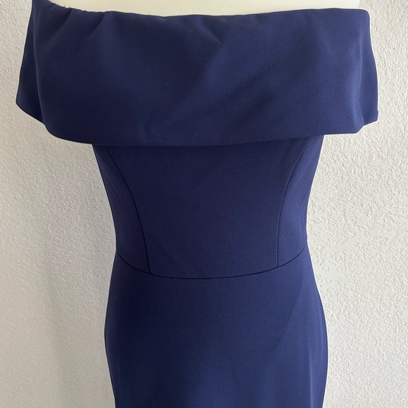 Betsy & Adam Navy Blue Off-Shoulder Ruffle Back Mermaid Gown - Picture 7 of 8